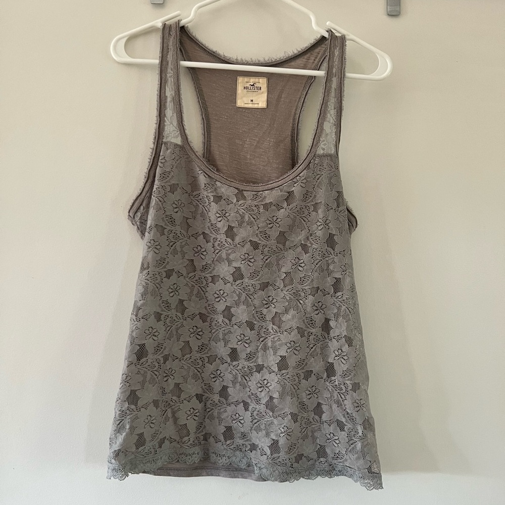 Y2K Hollister Co lace racer back top in gray